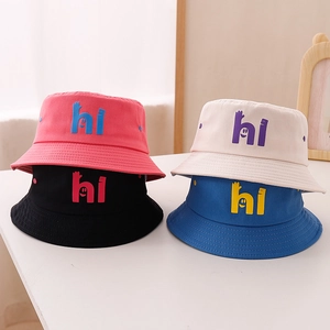 Chapeau Bob Enfant Imprimé Lettre Hi Visage Souriant Bord Large Coton Protection Solaire Extérieur Pour Garçons Filles