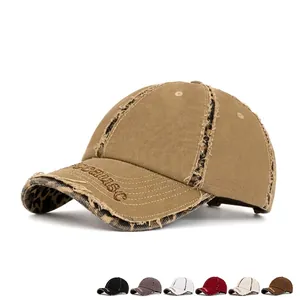 Khaki Vintage Baumwoll-Baseballkappe mit because Stickerei und Fransendetails am Schirm