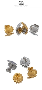 Detail of sunflower stud earrings in gold and silver finish with secure backings