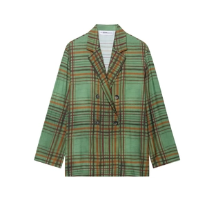 Blazer à carreaux vert pour femme avec boutonnage doublé et revers de col classiques