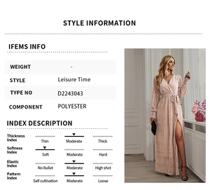 Detailed sizing and material chart for the pink sequin midi dress with fabric specifications