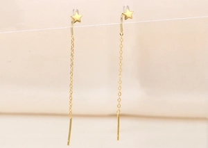 Detailed view of S925 silver star and moon tassel ear threads with gold finish