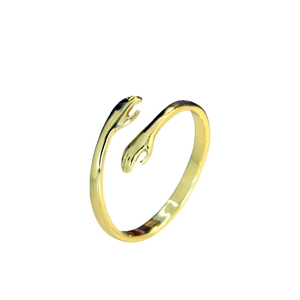 Polished gold adjustable open ring featuring a unique creative hugging hands design