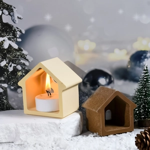 Charmants photophores en forme de maison beige et marron pour déco de Noël cocooning