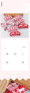 Detailed size chart of Christmas themed hair claws with reindeer and snowflake patterns