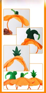 Detail of Halloween pumpkin headbands with bright orange felt leaves for party costumes