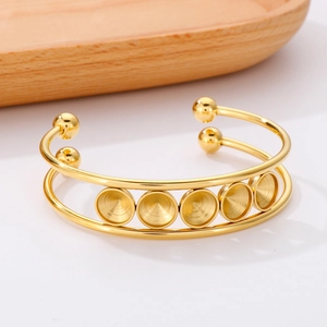 Stainless Steel DIY Bracelet Base Double Layer Open Cuff With Round Cabochon Bezel Settings Jewelry Making For Women