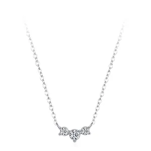 925 Sterling Silver Triple Zircon Pendant Necklace Minimalist Geometric Clavicle Chain Jewelry Gift For Women