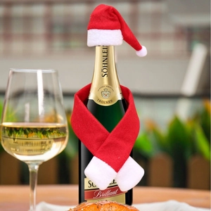 Christmas Wine Bottle Decoration Mini Santa Hat And Scarf Red White Non-Woven Fabric Holiday Party Table Decor Novelty