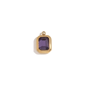 18K gold plated stainless steel rectangle pendant with a purple crystal gemstone