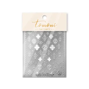 3D silver baroque embossed nail stickers with intricate cross and lace patterns