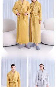 Peignoir long épais en polaire corail avec grand col et ceinture pour hommes et femmes
