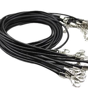 1.5mm long black waxed cord necklace with lobster clasp and extension chain for pendants