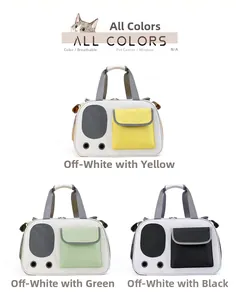 Detailed view of large capacity breathable pet carrier bags in three distinct color options
