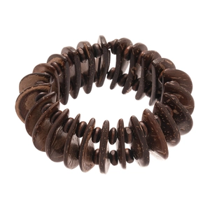 Retro round coconut shell and wood bead bracelet with ethnic style handmade design