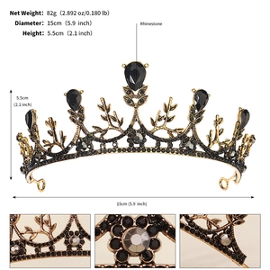 Retro gold crown with black rhinestones detailing dimensions 15cm diameter and 5.5cm height