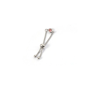 Adjustable stainless steel chain ring featuring a round pink zircon on a white background