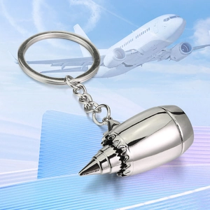 Creative silver metal aircraft engine turbine keychain pendant for aviation enthusiasts