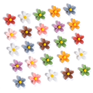 Colorful 3D matte resin five-petal flower nail charms in a neat variety pack arrangement