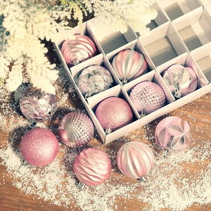 Pink and silver 6cm Christmas ball set with glitter and matte textures for tree decoration