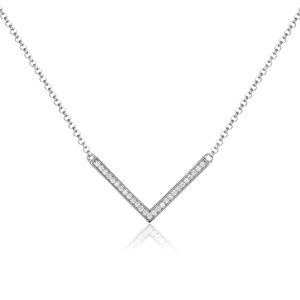 Elegant 925 sterling silver V-shaped pendant necklace with cubic zirconia pave settings