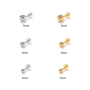 Detailed size comparison of 3mm to 5mm S925 silver ball stud earrings in gold and silver