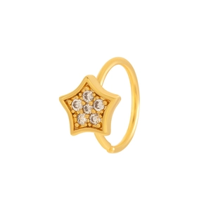 Golden star-shaped nose ring with sparkling zircons on a clean white background