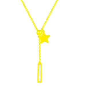 Elegant gold Y-shaped titanium necklace with star and rectangular geometric pendants