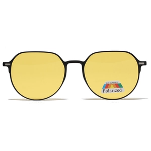 Classic round black metal polarized sunglasses with vibrant yellow lenses and sleek design