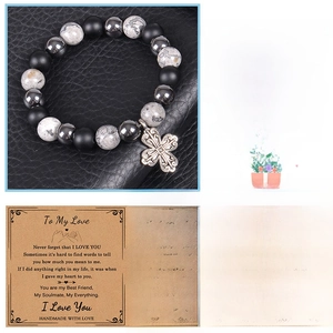 Tigerauge-Perlenarmband mit Metallkreuz-Anhänger und Geschenkkarte für Herren