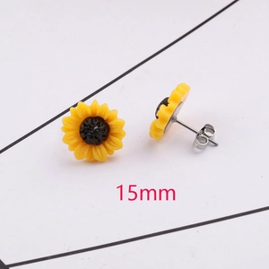 Yellow sunflower resin stud earrings with 15mm diameter and stainless steel posts