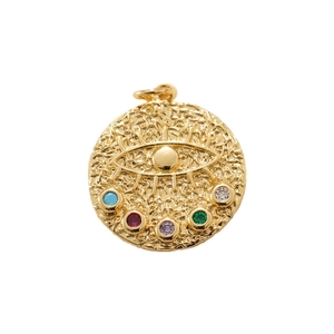 Golden evil eye pendant with colorful zirconia inlay for DIY jewelry necklace and bracelet