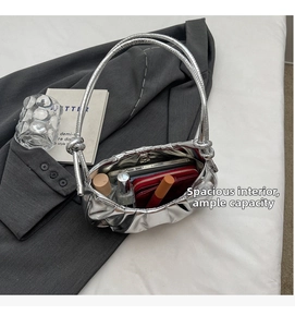 Silver metallic ruched cloud bag interior showing space for phone and wallet