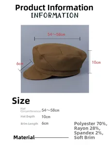 Détail de la casquette gavroche marron vintage montrant le tissu et les dimensions