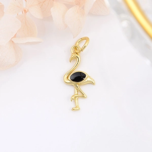Exquisite 18k gold-plated flamingo pendant with black enamel inlay for DIY jewelry design