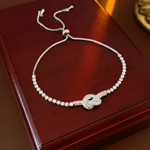 Knot Bracelet Gold Plated Copper Cubic Zirconia Adjustable Drawstring Minimalist Luxury Jewelry For Women