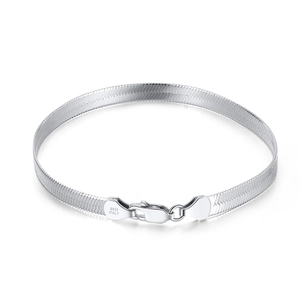 Classic S925 sterling silver flat snake bone chain bracelet with 4.5mm wide blade design