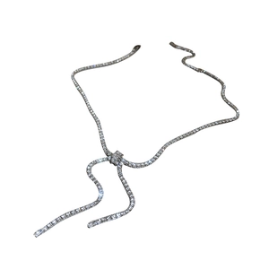 Elegant silver bow pendant necklace with sparkling cubic zirconia and adjustable Y-shape tassels