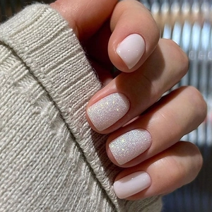 Press On Nails Short Square Round Light Pink Aurora Shimmer False Nails Sweet Gentle Korean Style For Women Daily Wear