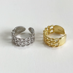 Minimalist S925 sterling silver hollow chain link rings in gold and silver finishes
