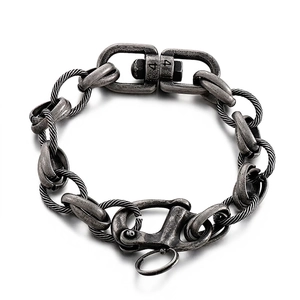Vintage Industrial Punk Style Stainless Steel Link Chain Bracelet For Men With D-Shackle Clasp Streetwear Jewelry