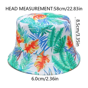 Detailed size chart for tropical leaf print sun hat with 58cm head circumference