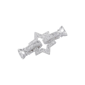 Macro shot of silver hexagon star connector clasp with pavé cubic zirconia for DIY jewelry