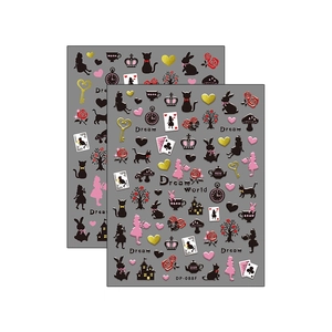 Japanese style 3D embossed nail art stickers with Alice in Wonderland themed designs