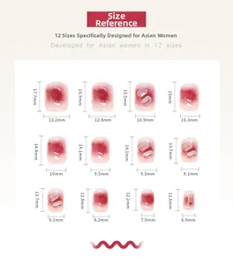Detailed size chart for press-on nails showing dimensions of all 12 pieces