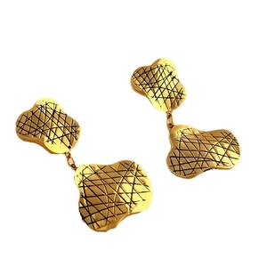 18K gold-plated stainless steel geometric rhombus earrings with black lattice texture