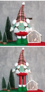 Detail showing height adjustable telescopic legs on Christmas faceless gnome dolls