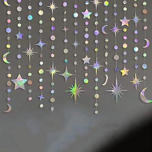 Holographic star and moon hanging garland for Valentine's Day party decorations