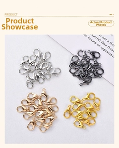 Detail of DIY jewelry lobster clasps in four metallic finishes for handmade accessories