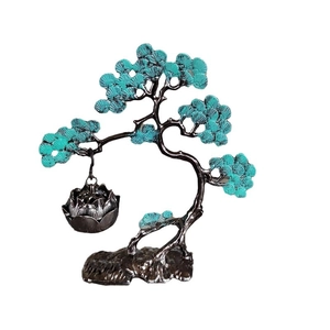 Oriental guest-greeting pine incense burner with hanging lotus holder on metal tree stand